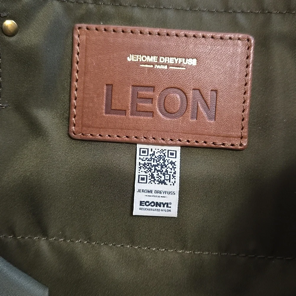 Jerome Dreyfuss Paris Leon olive green nylon leather tote bag